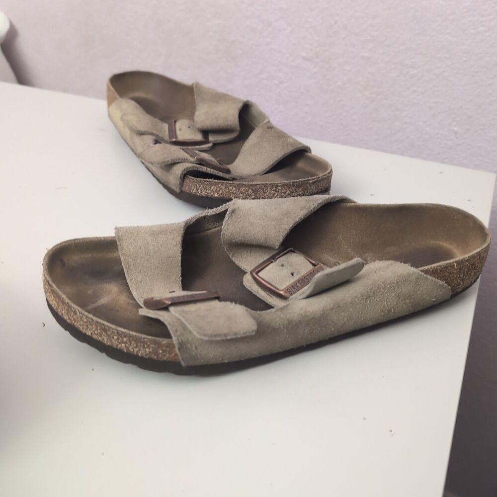 Birkenstock Arizona Shoes Mens Size 8 Leather Sandals Cork Double Strap Slides